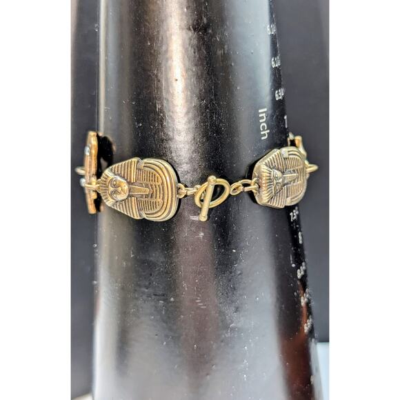 Egyptian Scarab King Tut Bronze Metal Prosperity Toggle Clasp Bracelet - Picture 4 of 5